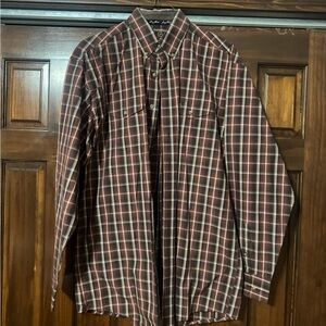 Wrangler Men's Burgundy and White Plaid Shirt